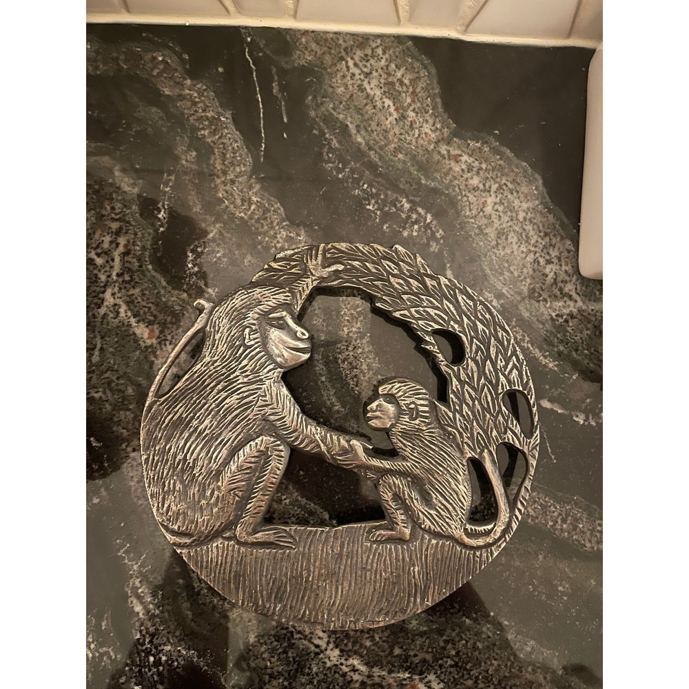 Vintage Pewter Monkey Trivet